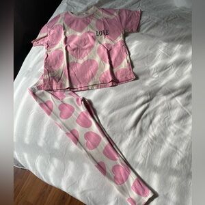 Zara kids Pink Heart Kids matching leggings&top set
